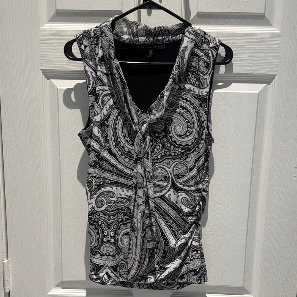 White House Black Market Ruched Tie Front Sleeveless Blouse